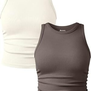 OQQ Women's 2 Piece Tank Tops Crew Neck Sleeveless Basic Stretch Casusal Yoga Crop Camis