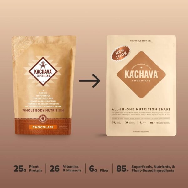Ka’Chava All-In-One Nutrition Shake Blend, Chocolate, 15 Servings, 85+ Superfoods & Nutrients, Meal Replacement, Greens Plant-Based Superfood Powder Protein Drink, Digestive Enzymes & Probiotics, Vegan Dairy Gluten Free - Image 2