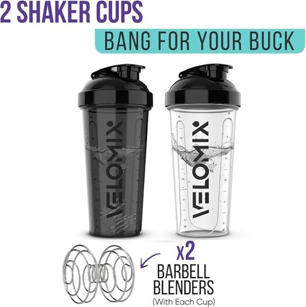 -2 Pack- 28 oz Protein Shaker Bottles for Protein Mixes - 2x Wire Whisk | Leak Proof Shaker Cups for Protein Shakes | Protein Shaker Bottle Pack | Shakers for Protein Shakes-Black&Transparent - Image 6