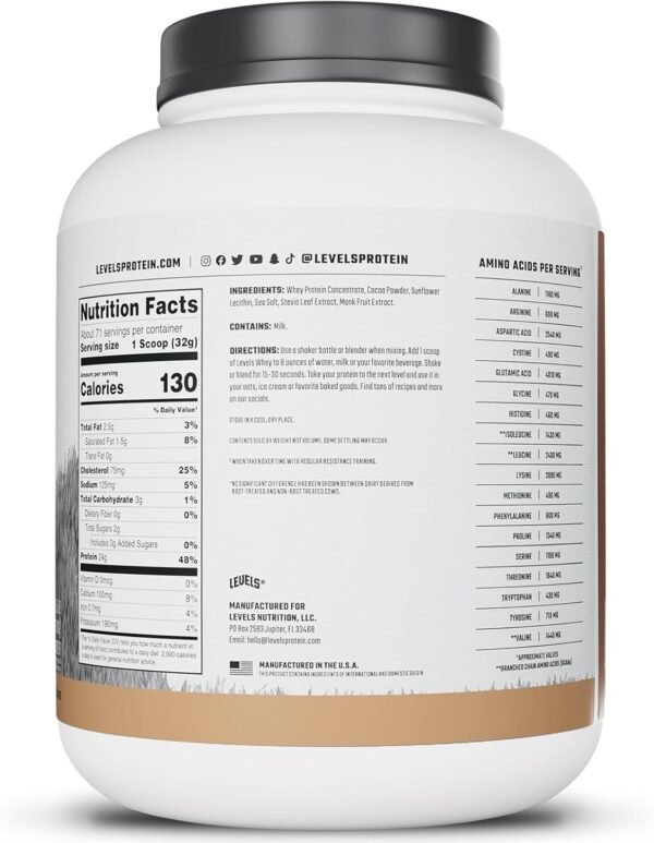 Levels Grass Fed Whey Protein Powder, No Artificials, 24G of Protein, Pure Chocolate, 5LB - Image 7