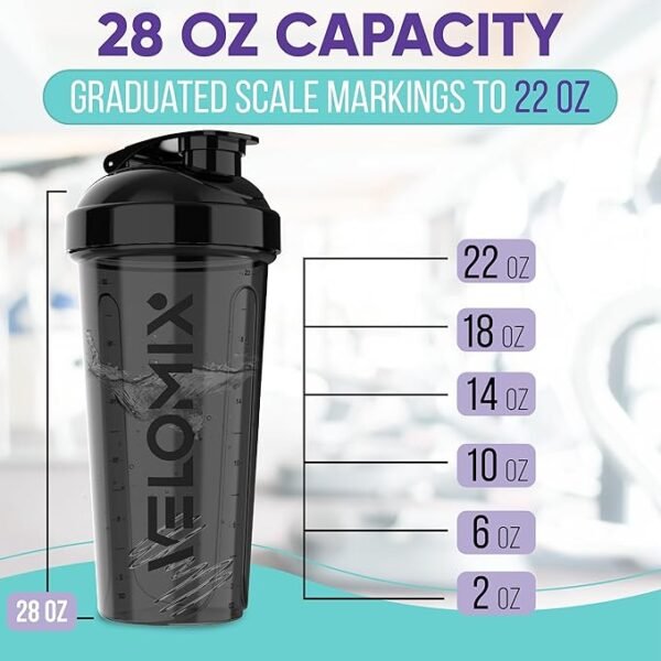 -2 Pack- 28 oz Protein Shaker Bottles for Protein Mixes - 2x Wire Whisk | Leak Proof Shaker Cups for Protein Shakes | Protein Shaker Bottle Pack | Shakers for Protein Shakes-Black&Transparent - Image 5
