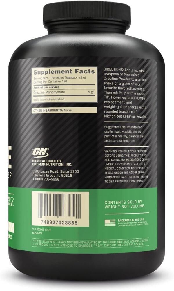 Optimum Nutrition Micronized Creatine Monohydrate Powder, Unflavored, 120 Servings, 600 Grams (Packaging May Vary) - Image 2
