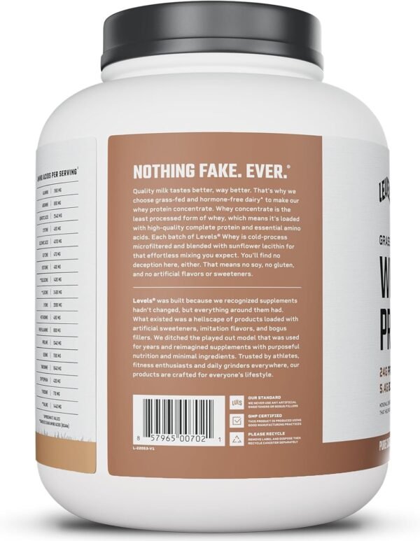 Levels Grass Fed Whey Protein Powder, No Artificials, 24G of Protein, Pure Chocolate, 5LB - Image 8