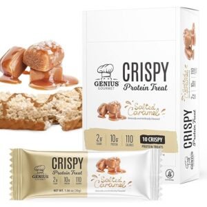 Genius Gourmet Crispy Protein Treat, Salted Caramel, Keto Snack, Low Carb, Low Sugar & Gluten Free, Protein Snacks for Adults, 10G of Whey Protein per Protein Bar, 5 Net Carbs, On The Go Snack, 20 CT
