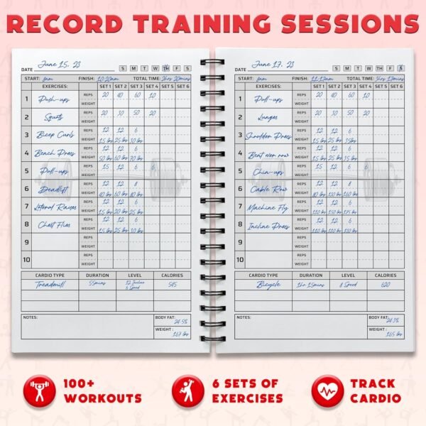 Workout Planner for Daily Fitness Tracking & Goals Setting - A5 Size, 6" x 8", Energy Red - Improved Thicker Cover - Men & Women Personal Home & Gym Training Diary - Log Book - by Workout Log Gym - Image 4