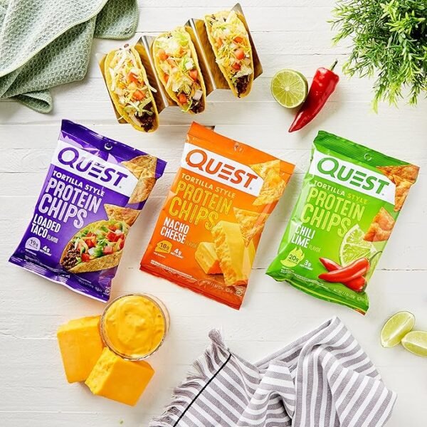 Quest Nutrition Tortilla Style Protein Chips Variety Pack, Chili Lime, Nacho Cheese, Loaded Taco, Low Carb, High Protein, Gluten Free, 1.1 oz (Pack of 12) - Image 3