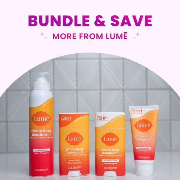Lume Invisible Spray Deodorant For Women - Whole Body Deodorant Spray - 72 Hr Odor Control - Ozone Friendly, Natural Propellant - Aluminum & Baking Soda Free, Skin Loving - 2 pack (Clean Tangerine) - Image 8
