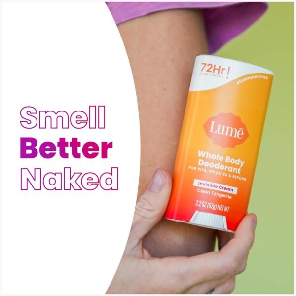 Lume Whole Body Deodorant - Invisible Cream Stick - 72 Hour Odor Control - Aluminum Free, Baking Soda Free, Skin Safe - 2.2 Ounce (Pack of 2) (Clean Tangerine) - Image 8
