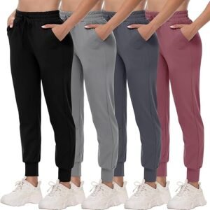 CAMPSNAIL 4 Pack Joggers for Women - Sweatpants with Pockets Lightweight Comfy Yoga Pants for Workout Travel Lounge