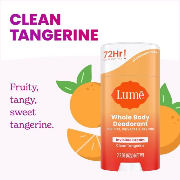 Lume Whole Body Deodorant - Invisible Cream Stick - 72 Hour Odor Control - Aluminum Free, Baking Soda Free, Skin Safe - 2.2 Ounce (Pack of 2) (Clean Tangerine) - Image 4