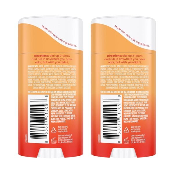 Lume Whole Body Deodorant - Invisible Cream Stick - 72 Hour Odor Control - Aluminum Free, Baking Soda Free, Skin Safe - 2.2 Ounce (Pack of 2) (Clean Tangerine) - Image 2