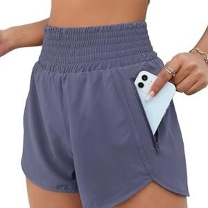 BMJL Women's Athletic Shorts High Waisted Running Shorts Pocket Sporty Short Gym Elastic Workout Shorts