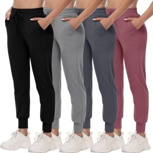 CAMPSNAIL 4 Pack Joggers for Women - Sweatpants with Pockets Lightweight Comfy Yoga Pants for Workout Travel Lounge