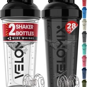 '-2 Pack- 28 oz Protein Shaker Bottles for Protein Mixes - 2x Wire Whisk | Leak Proof Shaker Cups for Protein Shakes | Protein Shaker Bottle Pack | Shakers for Protein Shakes-Black&Transparent